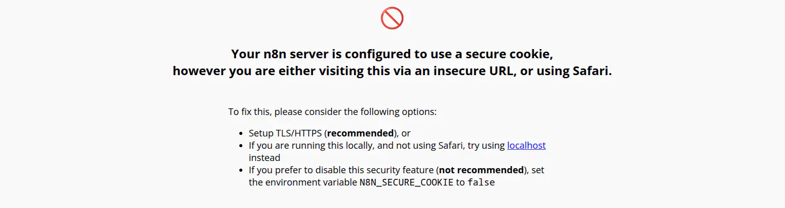 Message d’avertissement HTTP n8n