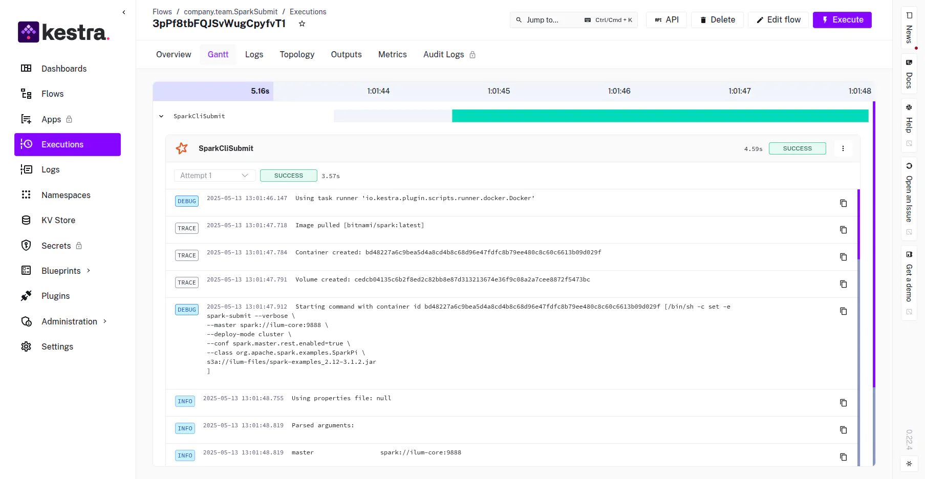 Le workflow exécuté